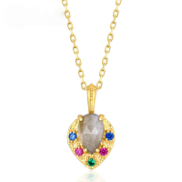 wholesale S925 Silver Gold-Plated Japanese Light Luxury Classical Heart-Shaped Pendant with Natural Labradorite, Chain Not Included-[Pendant] Without chain 925 silver