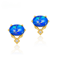 wholesale S925 gold-plated Japanese light luxury synthetic blue opal retro earrings for women cross-border wholesale-synthetic opal