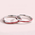 wholesale 925 Sterling Silver Red Thread Engagement Couple Rings for Men and Women, Adjustable Enamel Möbius Band Ring with Engraving Option-0-1