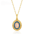 wholesale 9K Gold Plated 925 Silver Japanese Style Classical Light Luxury Synthetic Opal Blue Lover Pendant Exquisite Colored Gemstone Necklace for Women-0-4