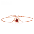 wholesale Rose Gold-Plated S925 Silver Dainty Four-Leaf Clover Bracelet with Natural Garnet, Korean Dongdaemun Style Wholesale-0-0