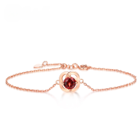 wholesale Rose Gold-Plated S925 Silver Dainty Four-Leaf Clover Bracelet with Natural Garnet, Korean Dongdaemun Style Wholesale-Garnet 925 Silver