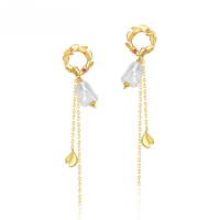 wholesale Metal: S925 Sterling Silver Pearl tassel earrings, Korean style, trendy, elegant for women, vintage long drop earrings, face-slimming, with ear clips-Irregular shell beads 925 silver