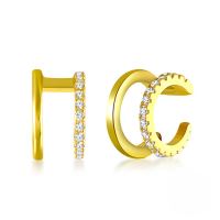 wholesale S925 Sterling Silver C-shaped Ear Cuffs With Double-line Geometric Design And Inlaid Crystals-Gold