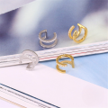 wholesale S925 Sterling Silver C-shaped Ear Cuffs With Double-line Geometric Design And Inlaid Crystals-0-3