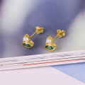 wholesale S925 Sterling Silver Retro Green Emerald Stud Earrings, Simple Marquise Cut Zircon Earrings, Ins Style Birthday Gift For Women-0-4