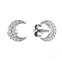 wholesale S925 Sterling Silver Trendy Moon Earrings With Crystal Accents, Amazon Bestseller, Minimalist Design For Women-Platinum