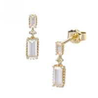 wholesale 9K Gold White Topaz Square Earrings, Korean Style Influencer, Minimalist and Versatile Dongdaemun Niche Trendy Earrings for Women-Korean Square White Topaz Earrings 9K Gold