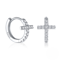 wholesale S925 Sterling Silver Geometric Cross Ear Cuff With Rhinestones, Trendy Women's Ear Climber For。-Platinum