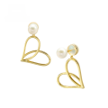 wholesale 9K Gold Lovely Sweet Heart Natural Pearl Ear Cuff Combination Earrings Goddess Ins Internet Famous Popular Heart Shape-0-4