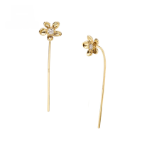 wholesale 14K Gold Japanese-Inspired Light Luxury Jewelry Minimalist Single Flower Diamond Earrings Ins Stylish Floral Stem Ear Thread Women-Flower Diamond Earrings 14K Gold