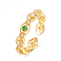 wholesale S925 Sterling Silver Wholesale Natural Emerald and White Zircon Vintage Classic Open-Ended Ring with Hollow Lace Floral Pattern for Women-0-0