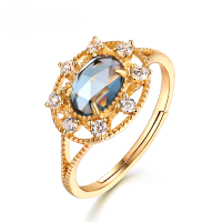 wholesale Metal material first: Vintage London blue topaz ring, wholesale of new elegant ladies' court-style rings-London Blue Topaz
