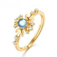 wholesale S925 silver-plated 9K blue moonstone ring, versatile and minimalist adjustable Japanese-style ring, birthday gift for girlfriend-Blue Moonlight