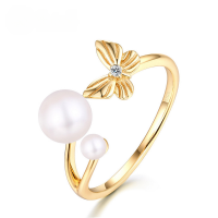 wholesale S925 Sterling Silver Freshwater Pearl Ring for Girls Adjustable Butterfly Ring Japanese and Korean Trendy Accessories Cross-Border E-commerce-freshwater pearls