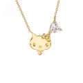 wholesale 9K Gold KT Cat Adorable Girly Heart-shaped Topaz Pendant Necklace Collarbone Chain-0-0