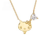wholesale 9K Gold KT Cat Adorable Girly Heart-shaped Topaz Pendant Necklace Collarbone Chain-Hello Kitty White Topaz Necklace 9K Gold