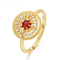 wholesale 925 silver plated with 9K gold, Japanese classic round inlaid natural Mozambique garnet luxury ring, fine craftsmanship jewelry-Garnet>Opening adjustable