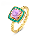 wholesale S925 Gold-Plated Silver Japanese Style Fashion Drop and Set Natural Amethyst Adjustable Ring for Women Factory Wholesale-0-0