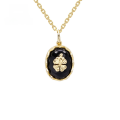 wholesale 9K gold natural black agate four-leaf clover necklace, vintage and fade-resistant pendant, 375 gold accessories, dropshipping available-0-0
