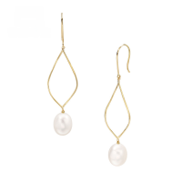 wholesale 9K Gold Japanese Minimalist Goddess Earrings, Rotating Earrings for Women, Creative Fashion Streamlined Design with Natural Freshwater Pearls-Japanese style rotating pearl earrings 9K gold