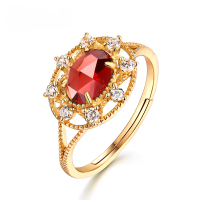 wholesale Vintage-style ladies' palace-inspired ring with Mozambique garnet, elegant and retro, in gold or silver metal, wholesale from the manufacturer-0.3mm 10K gold inlaid with Mossambi red pomegranate > adjustable opening