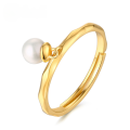 wholesale 925 Sterling Silver Plated with 9K Gold Rhombus Cut Open Ring with Natural Pearl Cross-border Accessories-0-0