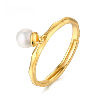 wholesale 925 Sterling Silver Plated with 9K Gold Rhombus Cut Open Ring with Natural Pearl Cross-border Accessories-Freshwater pearls (clearance products are not refundable or exchangeable unless there is a quality issue. Please do not purchase if you mind)