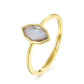 wholesale 925 Silver Plated with 9K Gold Minimalist European-style Geometric Rhombus Open Ring with Natural Labradorite-0-0