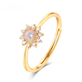 wholesale S925 silver plated with 9K gold European style trendy opal and white zircon sunflower stackable open ring-0-0