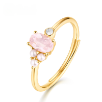 wholesale S925 metal oval pink crystal freshwater pearl ring, fashionable and versatile accessory popular in Europe and America-Rose Quartz (clearance products are not refundable or exchangeable unless there is a quality issue. Please do not purchase if you mind)