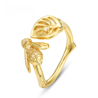 wholesale Metal bee openable knuckle ring for women, new trendy handmade wholesale-White zirconium Opening adjustable