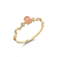 wholesale 9K gold lightweight jewelry new wave ring with rhodochrosite, a romantic pink goddess piece exuding youthful charm-9K Gold Rhodonite + Zircon Wave Ring>10#