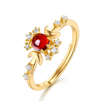 wholesale 9K Gold Plated S925 Sterling Silver Ring with Gemstone, Student Birthday Style Versatile Minimalist Adjustable Garnet Ring for Girlfriend-Mossambi Red Pomegranate Electric 0.3 Microphone 9K Gold