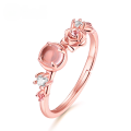 wholesale S925 Sterling Silver Pink Crystal Romantic Rose Ring for Women, Adjustable and Versatile-0-0