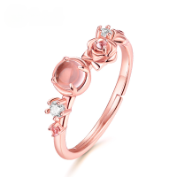 wholesale S925 Sterling Silver Pink Crystal Romantic Rose Ring for Women, Adjustable and Versatile-Rose Quartz Electric Rose Gold Adjustable opening