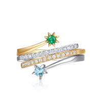 wholesale Metal material European and American fashion versatile statement ring personality color block ring for women trendy pinky finger hand jewelry manufacturer wholesale-Green Treasure/Swiss Blue (clearance products are not refundable or exchangeable unless there is a quality issue. Please do not bid if you mind)