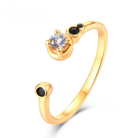 wholesale S925 Silver Minimalist Fashion European and American Style Natural Moonstone Black Zircon Adjustable Open Ring for Women Wholesale-9K gold-plated moonstone Adjustable opening