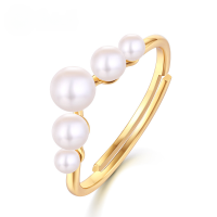 wholesale 925 Silver Plated 9K Gold Shell Pearl Open Ring for Spring and Summer Simple Korean Fashion Accessories, Workplace OL Women's Ring-Shell beads Adjustable opening