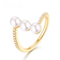 wholesale S925 silver plated with 9K gold, Japanese and Korean lightweight luxury elongated bar-shaped freshwater bread pearl white zirconia closed ring-9K gold plated (clearance products are not refundable or exchangeable unless there is a quality issue. Please do not purchase if you mind)
