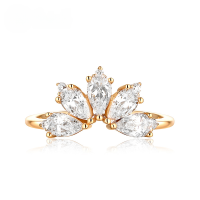 wholesale S925 silver metal vintage royal style crown ring for women, zircon openable stackable finger ring-9K gold