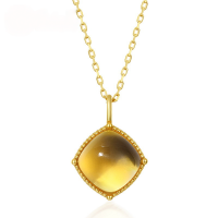wholesale 925 Sterling Silver Japanese Light Luxury Minimalist Geometric Citrine Pendant Necklace for Women, Small Forest Style Jewelry Wholesale-Green Moss (without chain)  925 Silver