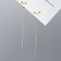 wholesale Metal Material: S925 Sterling Silver Ear Thread Women Korean Style Fresh and Simple Smooth Surface Single Diamond Large and Small Five-pointed Star Ear Jewelry G6032-S925 silver pair gold model 925 silver