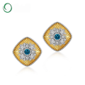 wholesale S925 Sterling Silver Vintage Luxury Baroque Earrings for Women with Nano London Blue Zircon-0-0