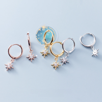 wholesale S925 Sterling Silver Starry Sky Design Shining Star Ear Clasp for Women, Minimalist and Fresh Single Diamond Earring G3297-S925 silver pair rose gold 925 silver