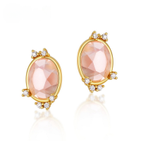 wholesale S925 silver gold-plated Japanese light luxury pink crystal geometric gemstone earrings for women, versatile wholesale ear accessories-Synthetic Rose Quartz