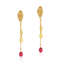 wholesale S925 Sterling Silver, Love Rumei New Product Original Design Pink Topaz Vintage Style Tassel Ear Stud Wholesale-DIY combination 925 silver