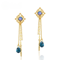 wholesale S925 Silver Vintage Floral Openwork Opal Earrings for Women Long Tassel DIY Matching Earrings-DIY combination 925 silver