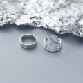 wholesale S925 silver Korean-style minimalist three-layer open ring with fashionable floral pattern combination matching ring J7037-0-2