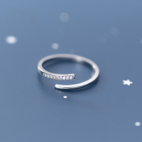 wholesale S925 Silver Nalan Ring for Women, Korean Style Minimalist One-Word Micro-Beaded Edge Open Adjustable Jewelry J3616-Rose gold Adjustable opening